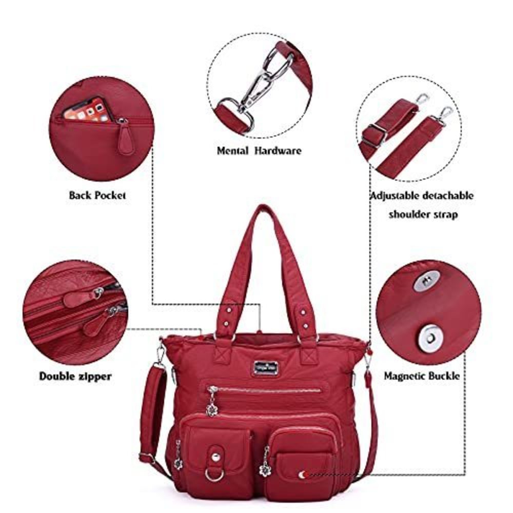 Red Soft PU Leather Satchel Hobo Tote with Shoulder Strap – Ladies Crossbody Tr - Picture 5 of 6